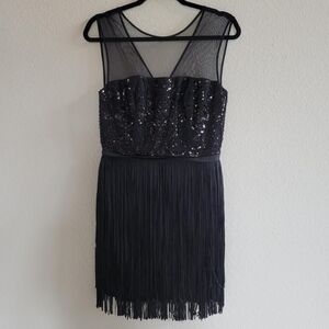 BCBGMaxAzria Black Sequin Tiered Mini Dress